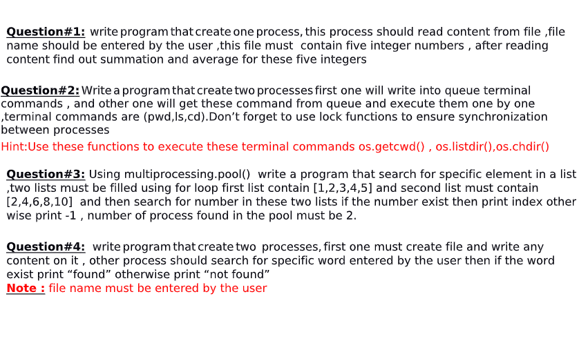 Solved Question#1: write program that create one process, | Chegg.com