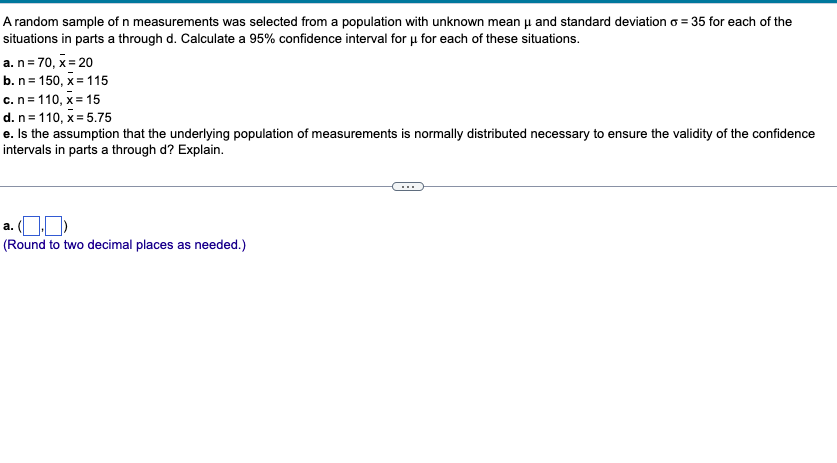 Solved A random sample of n measurements was selected from a | Chegg.com