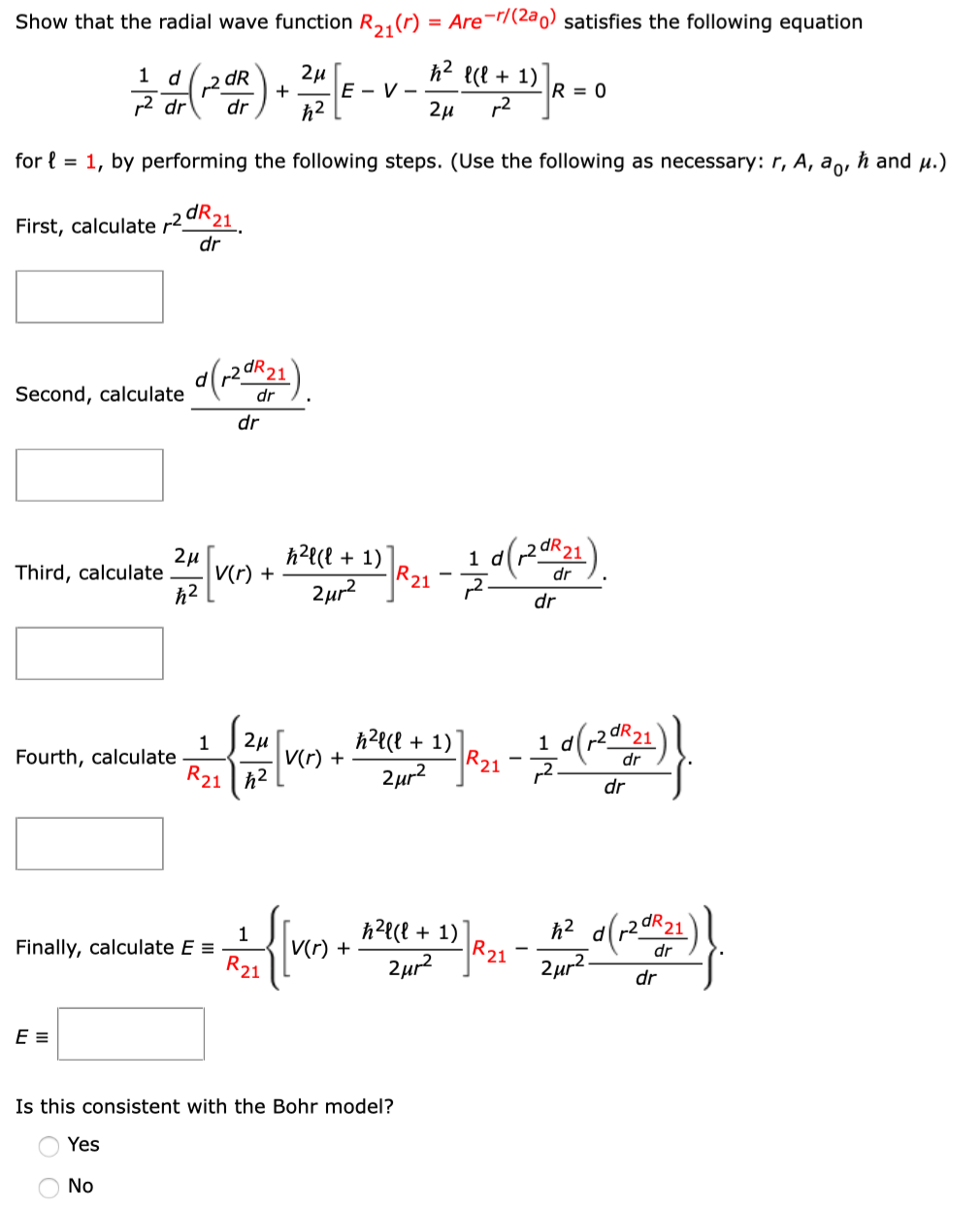Solved Show that the radial wave function R21(-) = | Chegg.com