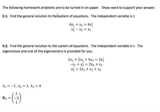 Solved The following homework problems are to be turned in | Chegg.com