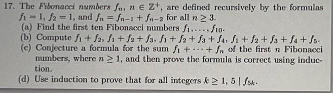 Solved 17. The Fibonacci numbers fn,n∈Z+, are defined | Chegg.com