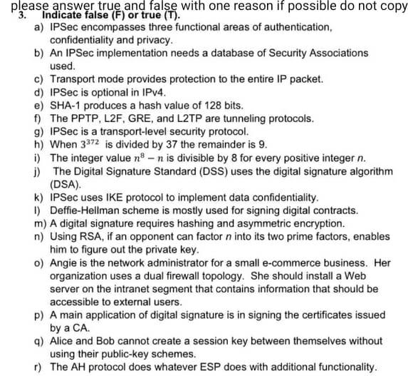 Solved please answer true and false with one reason if | Chegg.com