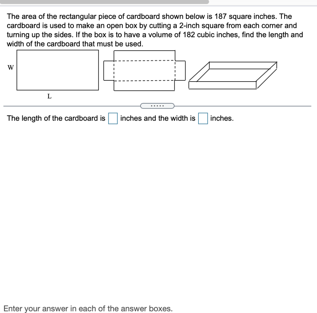 Solved The area of the rectangular piece of cardboard shown | Chegg.com