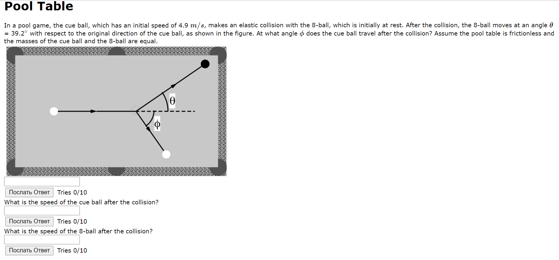 Solved Pool Table In a pool game, the cue ball, which has an | Chegg.com