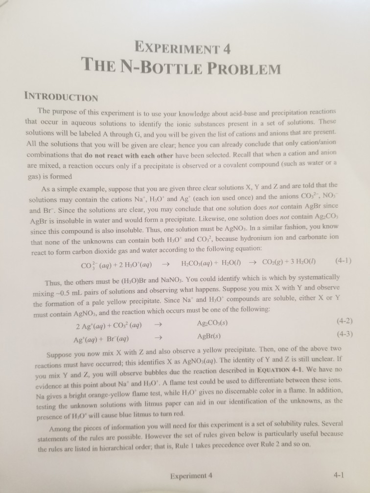EXPERIMENT 4 THE NBOTTLE PROBLEM INTRODUCTION The