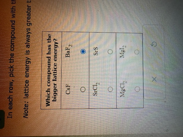 Solved In each row pick the compound with the bigger Chegg