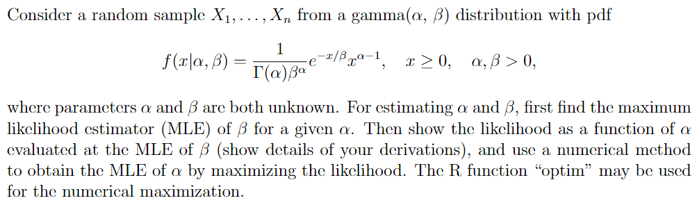 Consider a random sample X1,…,Xn from a gamma (α,β) | Chegg.com