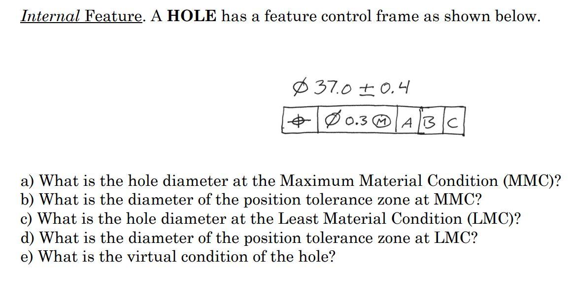 Solved Internal Feature. A HOLE has a feature control frame | Chegg.com