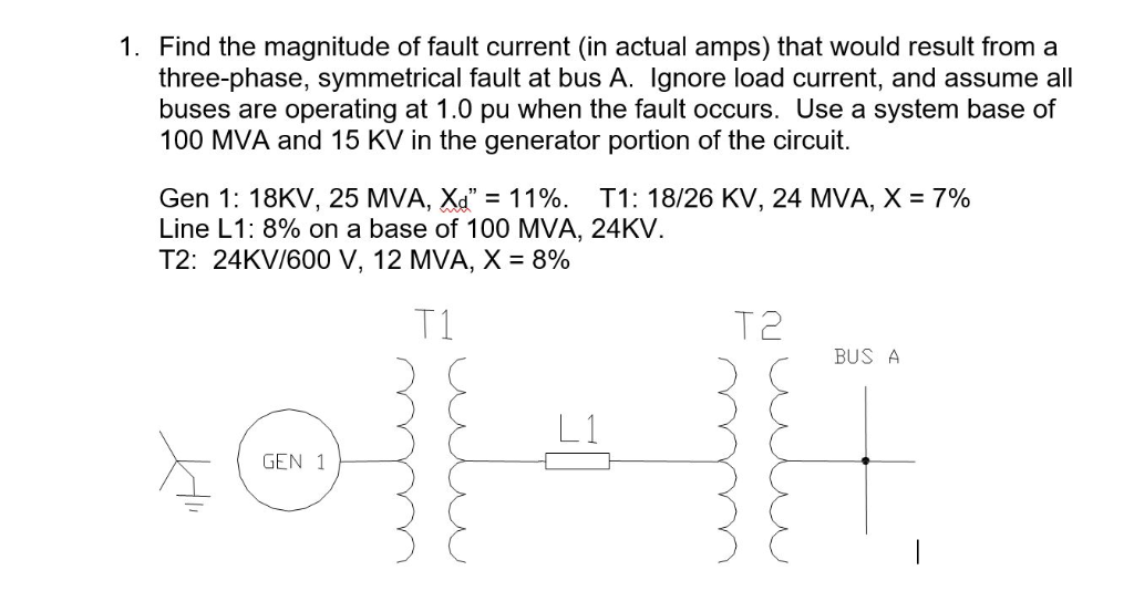 Solved 1. Find the magnitude of fault current (in actual | Chegg.com