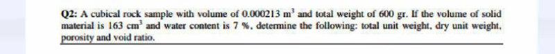 Solved Q2: A cubical rock sample with volume of 0.000213 m' | Chegg.com