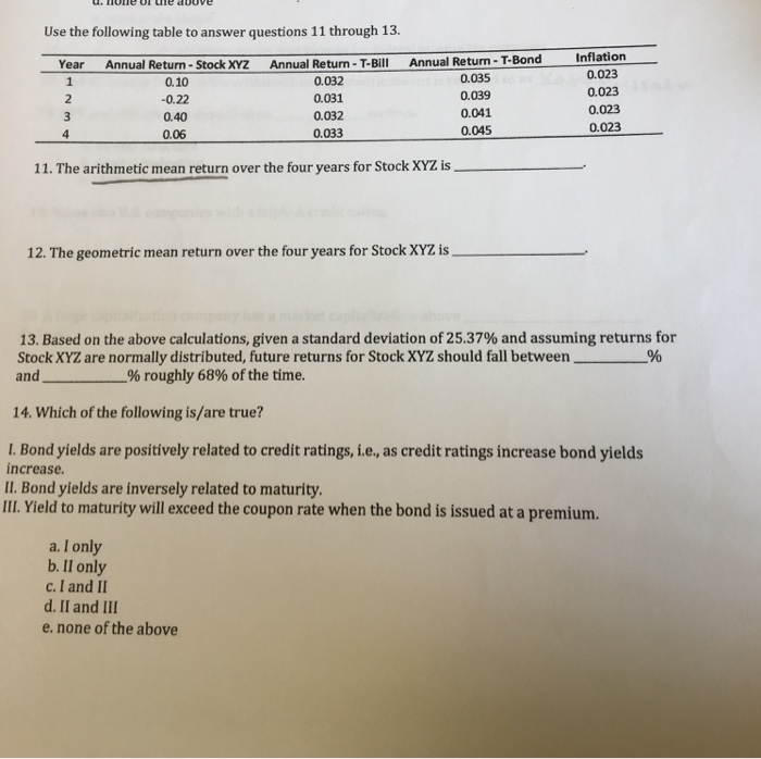 Solved Use the following table to answer questions 11 | Chegg.com