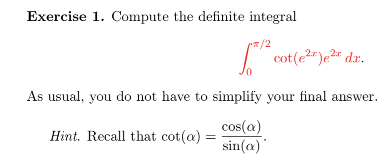 Solved Exercise 1. Compute the definite integral | Chegg.com