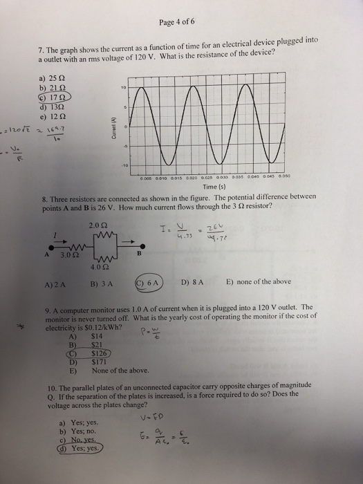 Solved Page 4 of 6 7. The graph shows the current as a | Chegg.com