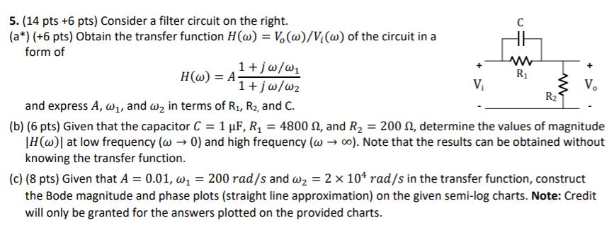 Solved 3 V. 5.(14 pts +6 pts) Consider a filter circuit on | Chegg.com