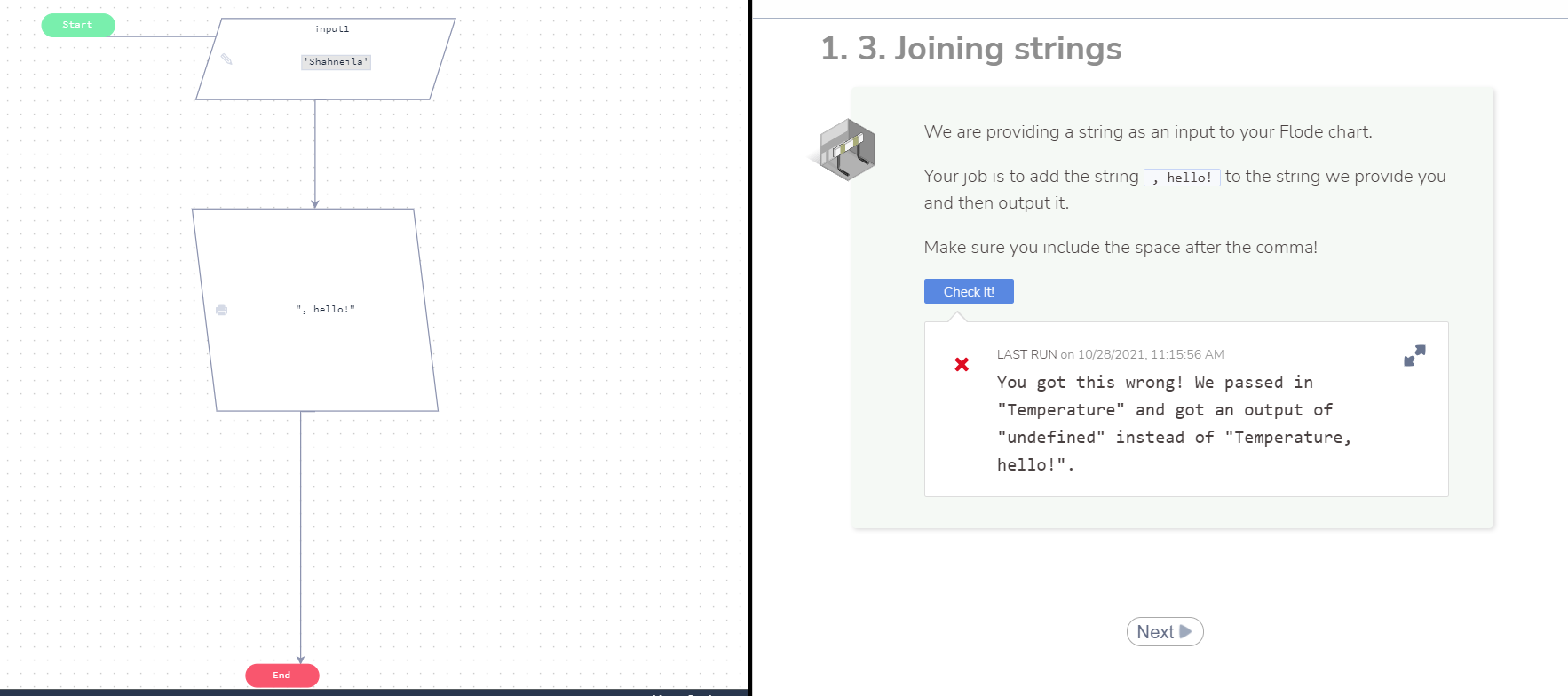 Solved Start inputi 1. 3. Joining strings Shahneila' We are | Chegg.com