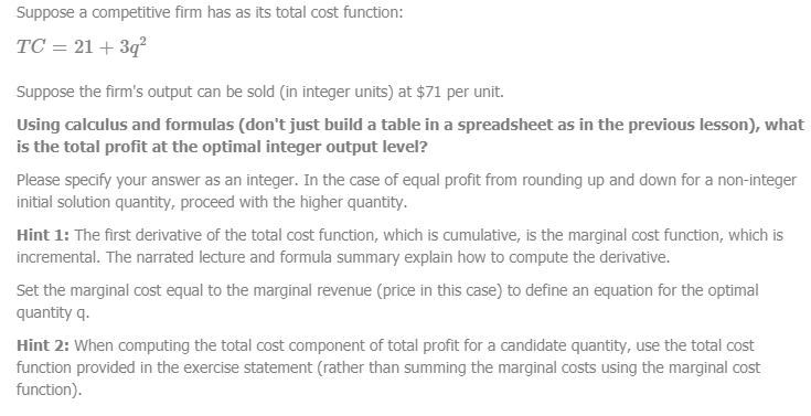 Solved Suppose a competitive firm has as its total cost | Chegg.com