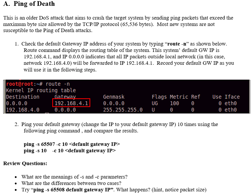 Solved A. Ping of Death This is an older DoS attack that | Chegg.com
