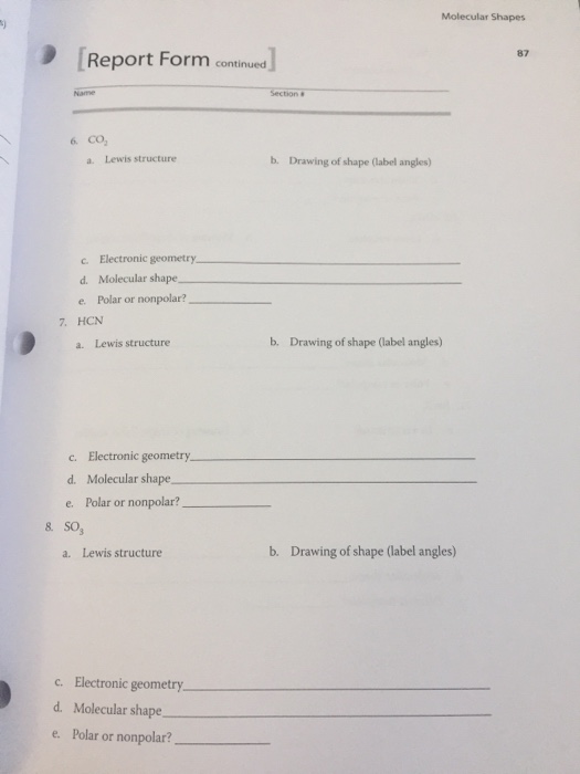 Solved Molecular Shapes Report Form continued 87 Section # | Chegg.com