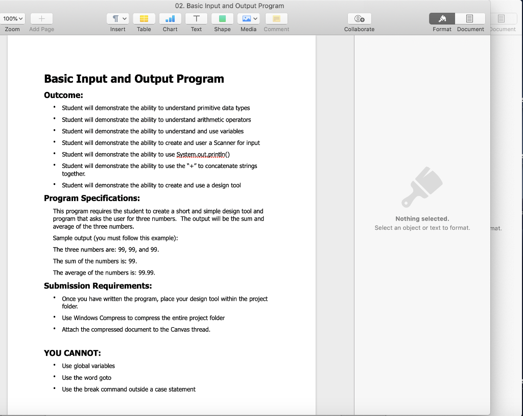 Solved 02. Basic Input and Output Program 100% | 1T Insert | Chegg.com