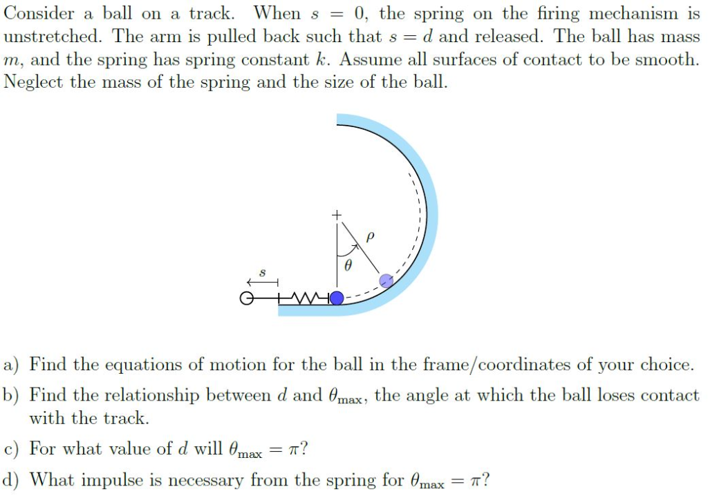 Solved Consider a ball on a track. When s - 0, the spring on | Chegg.com