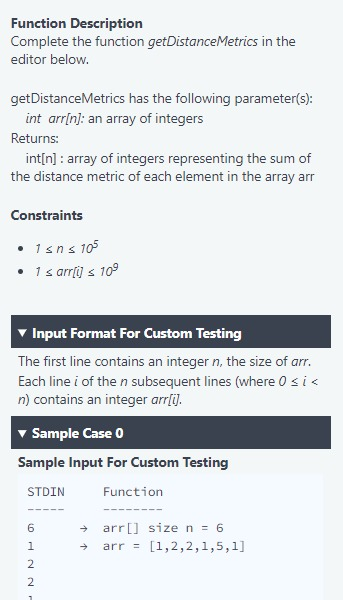 Question 1 Distance Metric For Each Element In A Given Array Calculate The Absolute Value Of Index Diffe Answer Streak