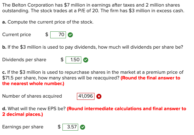 Solved The Belton Corporation has $7 million in earnings | Chegg.com