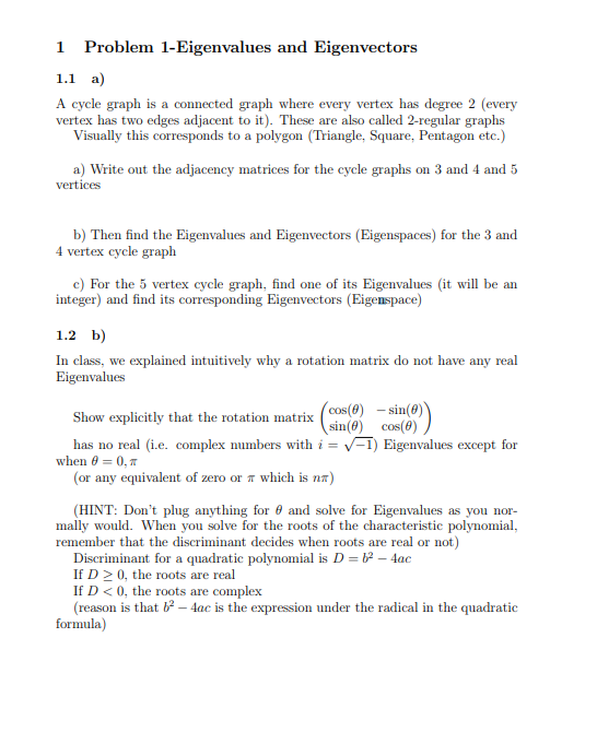 Solved 1 Problem 1-Eigenvalues and Eigenvectors 1.1 a) A | Chegg.com