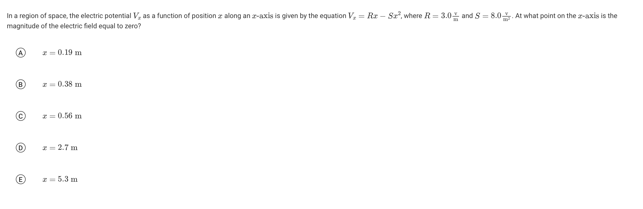 Solved In a region of space, the electric potential V_(x) as | Chegg.com