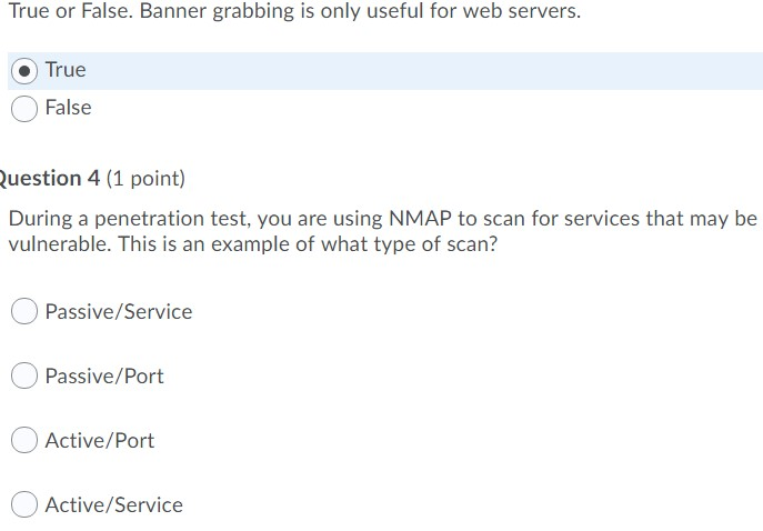 True Or False Banner Grabbing Is Only Useful For Chegg Com