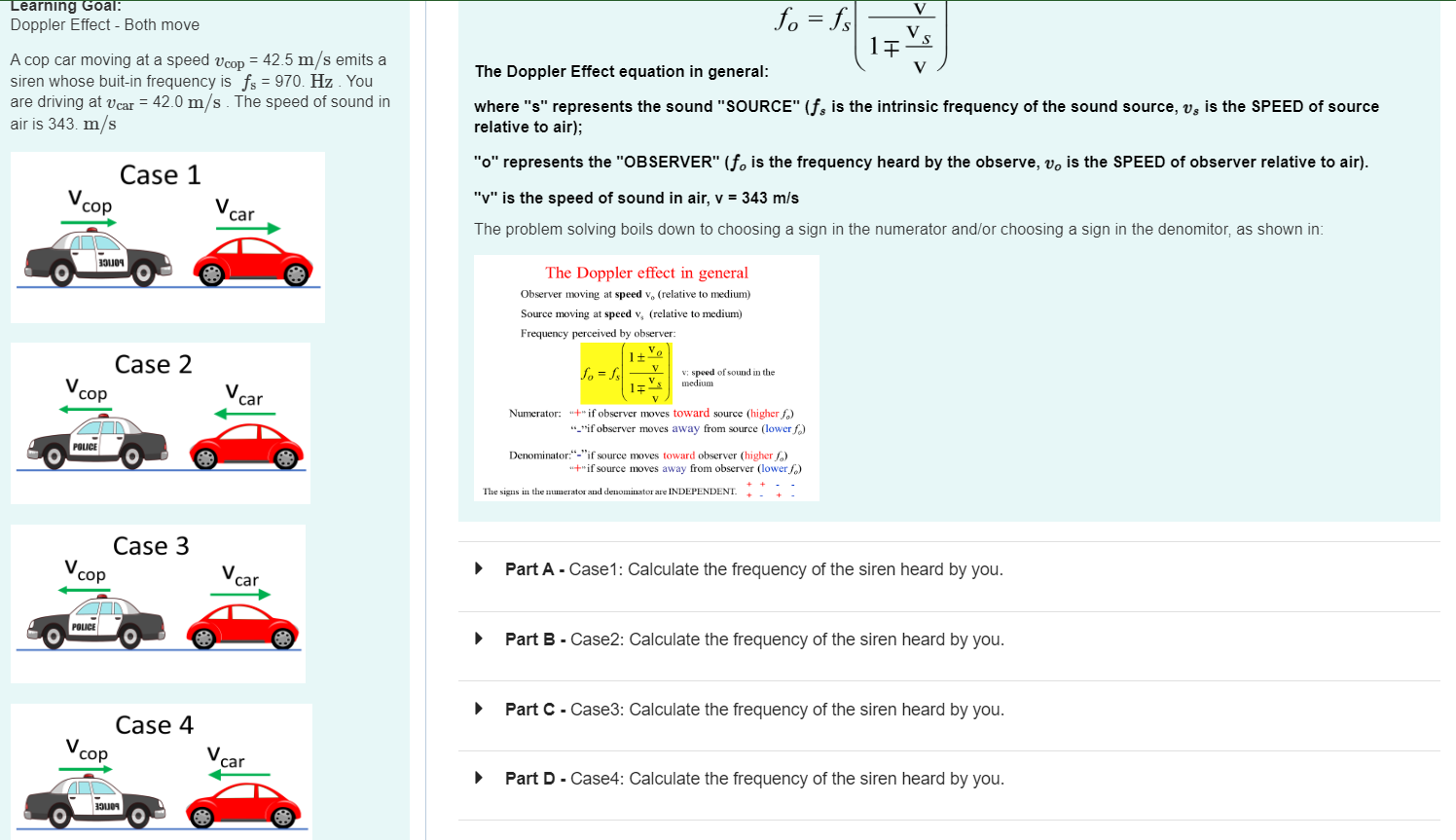 Solved The Doppler Effect equation in | Chegg.com