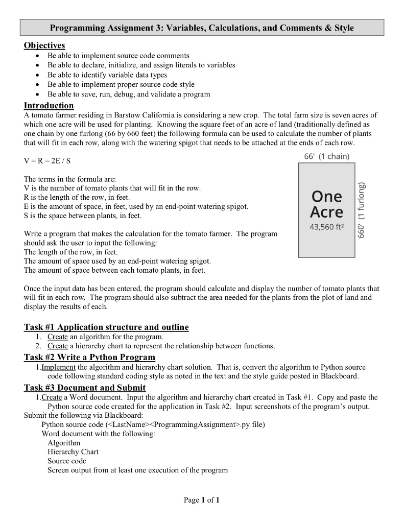 Programming Assignment 3: Variables, Calculations, | Chegg.com