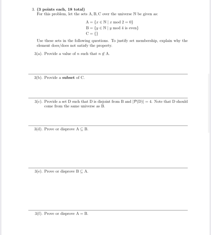 Solved 3. (3 points each, 18 total) For this problem, let | Chegg.com