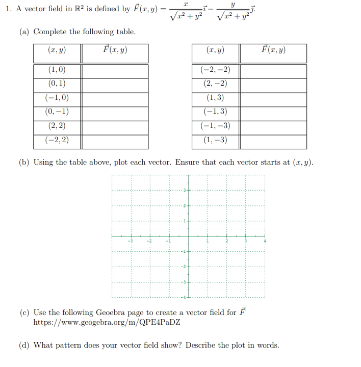 Solved Y 1 A Vector Field In R2 Is Defined By F X Y Chegg Com