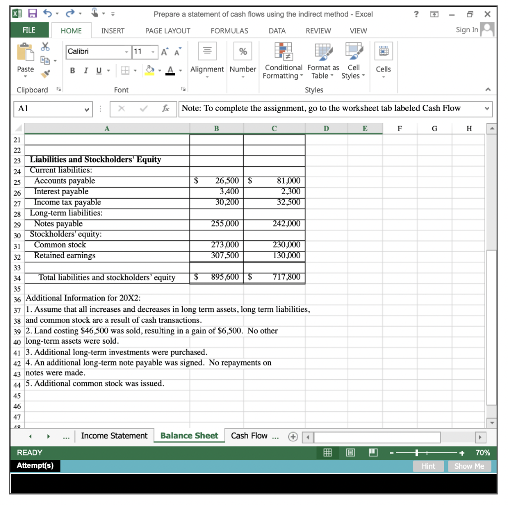 Solved Prepare a statement of cash flows using the indirect | Chegg.com