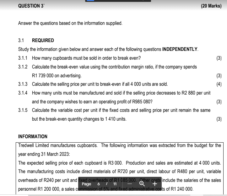 Solved QUESTION 3 (20 Marks) Answer the questions based on | Chegg.com