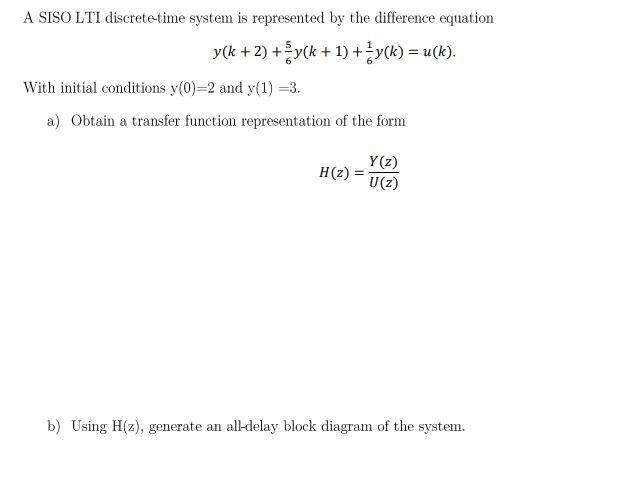 Solved A SISO LTI discrete time system is represented by the | Chegg.com