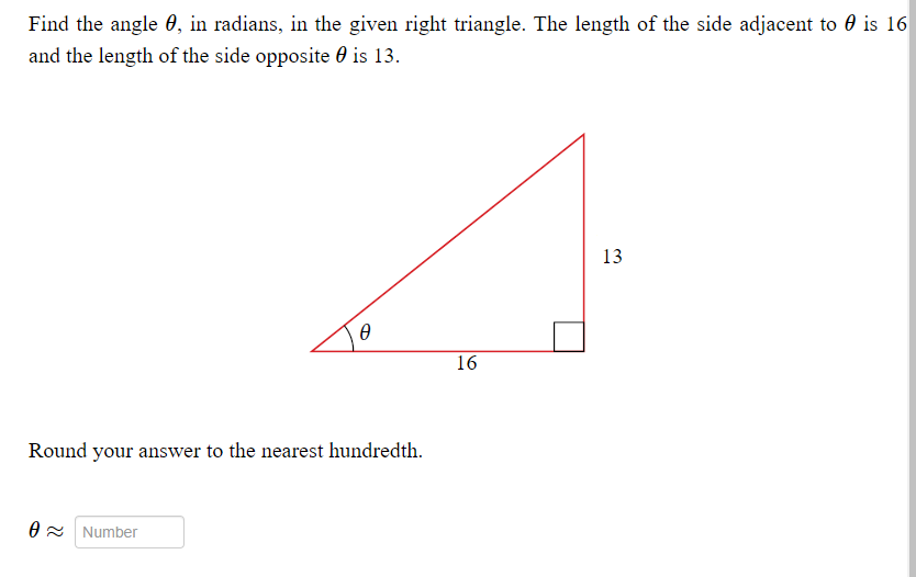 Solved Find the angle θ, in radians, in the given right | Chegg.com