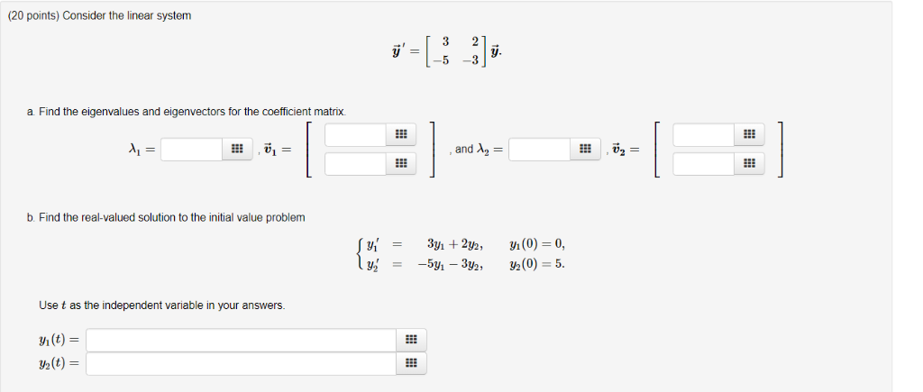 Solved (20 points) Consider the linear system 3 -3 Find the | Chegg.com