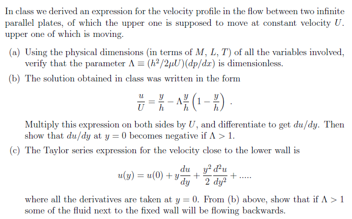Solved expression for the velocity profile in the flow | Chegg.com