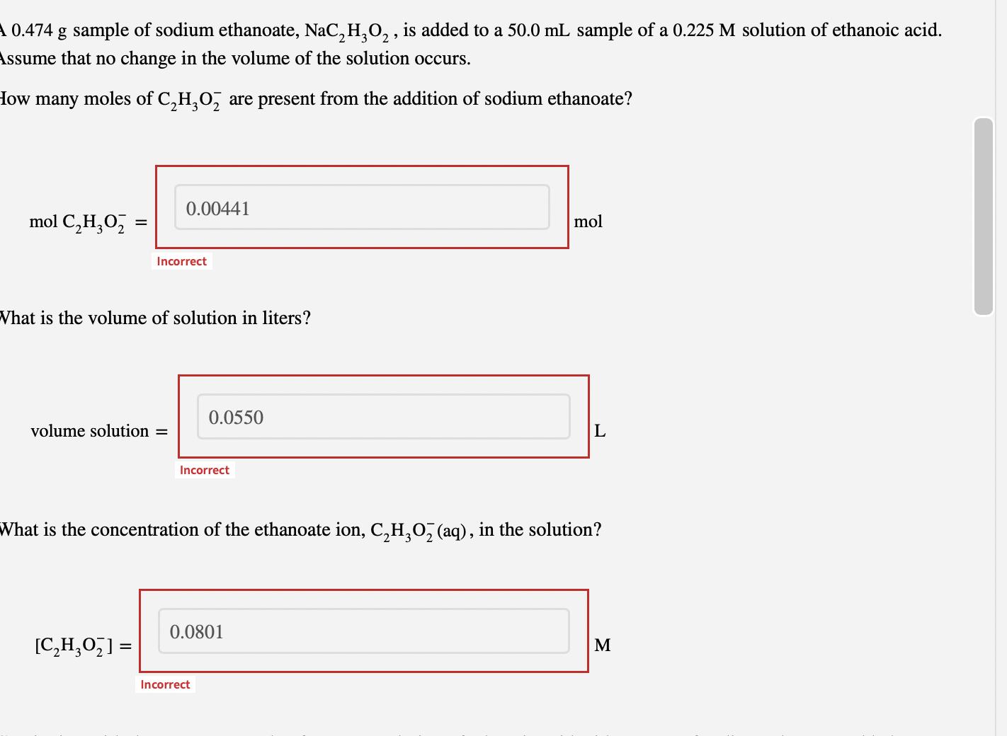 Solved 0.474 g sample of sodium ethanoate, NaC2H3O2, is