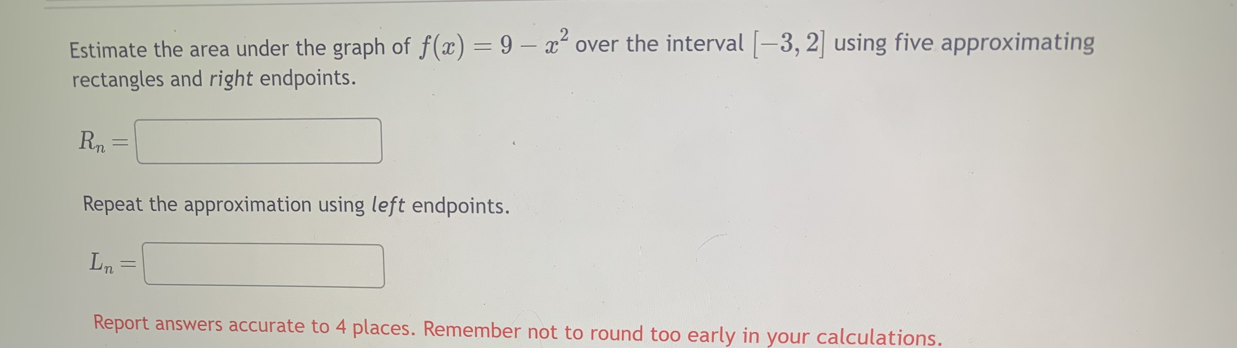 Solved Estimate the area under the graph of f(x)=9−x2 over | Chegg.com