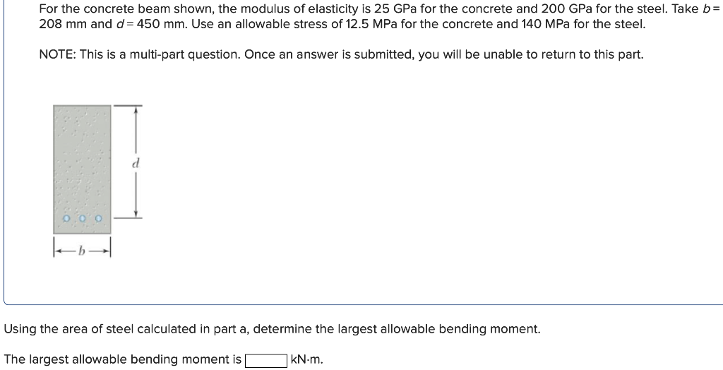 Solved For the concrete beam shown, the modulus of
