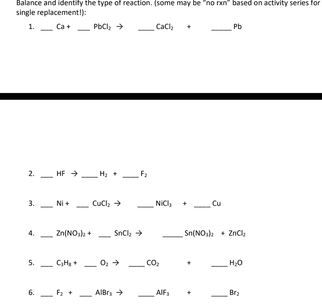 Solved Balance and identify the type of reaction. (some may | Chegg.com