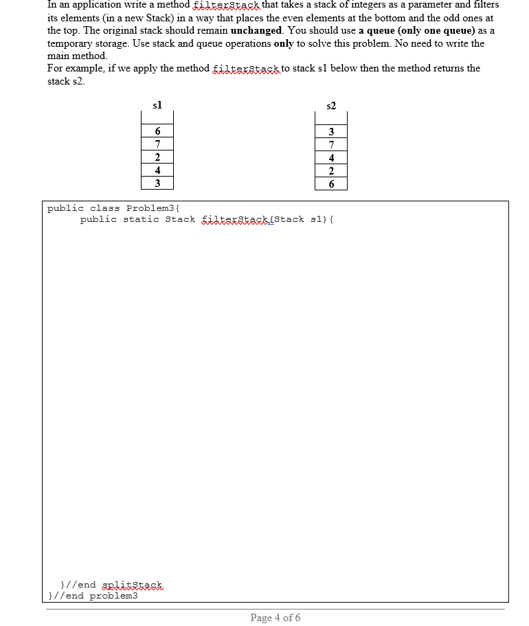 Solved In an application write a method fitterstack that | Chegg.com