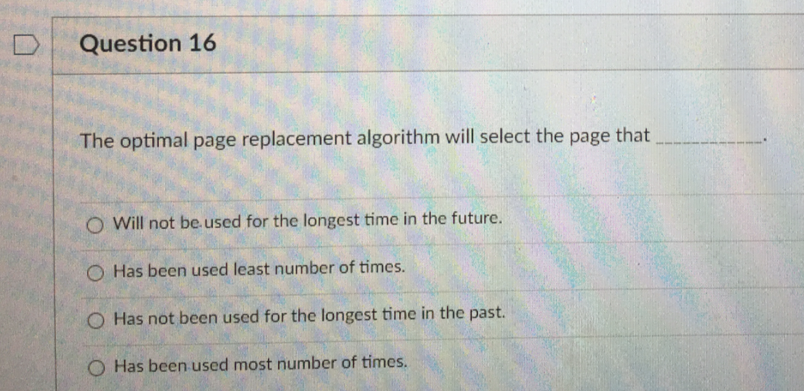 Solved Question 16 The optimal page replacement algorithm | Chegg.com