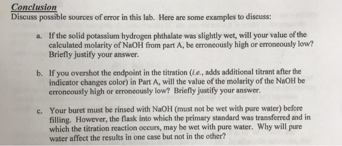 Solved Conclusion Discuss possible sources of error in this | Chegg.com