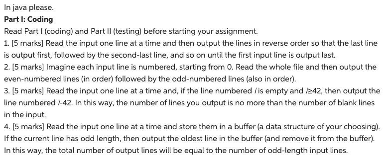 Solved In java please. Part I: Coding Read Part I (coding) | Chegg.com