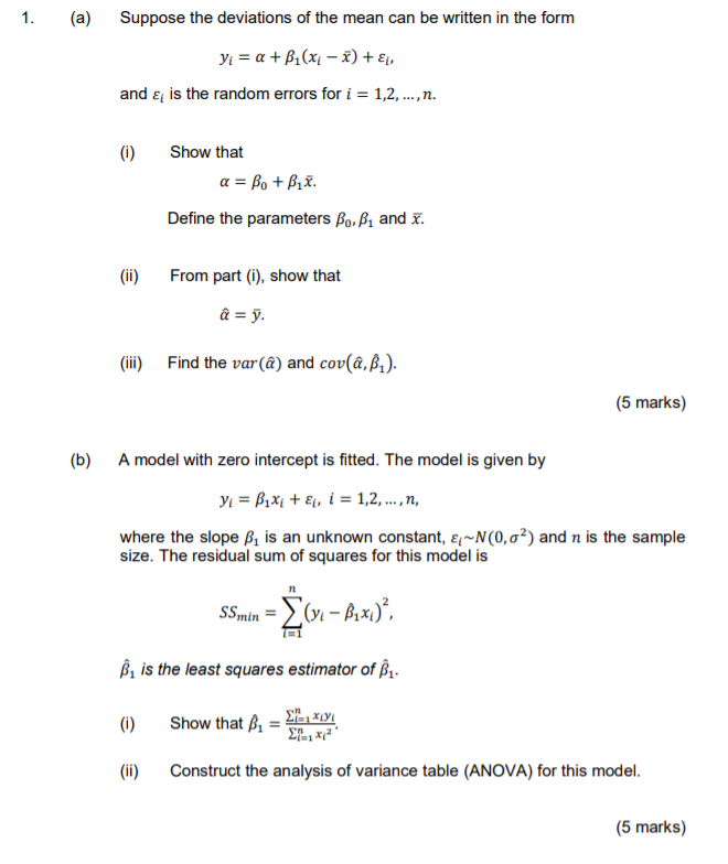 Solved 1. (a) Suppose The Deviations Of The Mean Can Be | Chegg.com