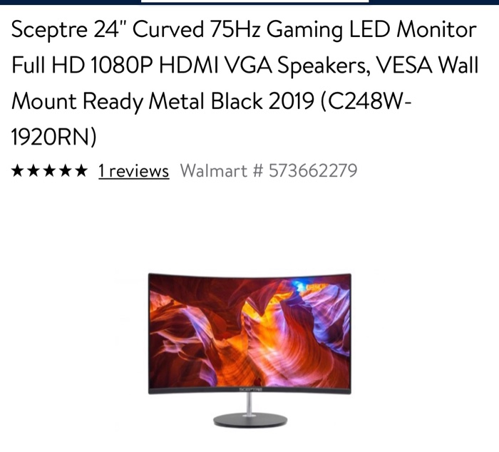 Solved Sceptre 24" Curved 75Hz Gaming LED Monitor Full HD
