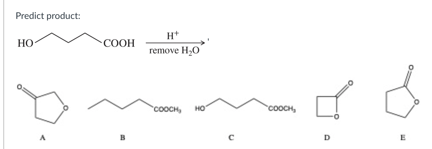 Solved Predict product: remove H2O H+ A B C D E | Chegg.com
